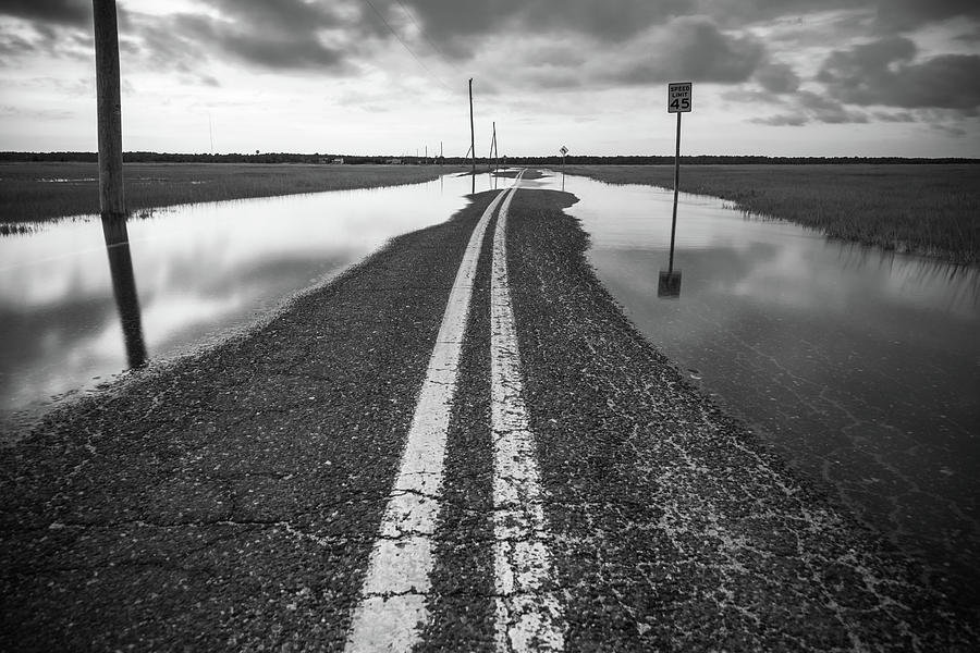 Black And White Photograph - Road May Be Flooded by Kristopher Schoenleber