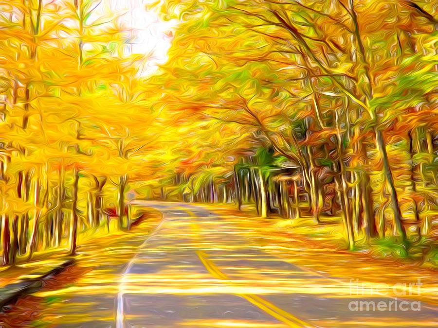 Road through Letchworth State Park NY in Autumn Abstract Liquid Lines Effect Photograph by Rose Santuci-Sofranko