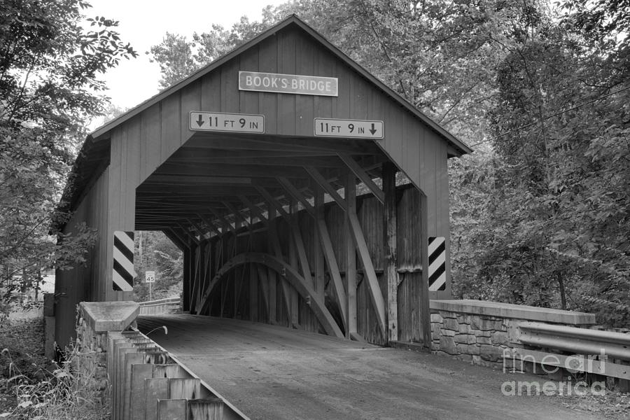 Road Through The Books Covered Bridge Black And White Photograph by Adam Jewell