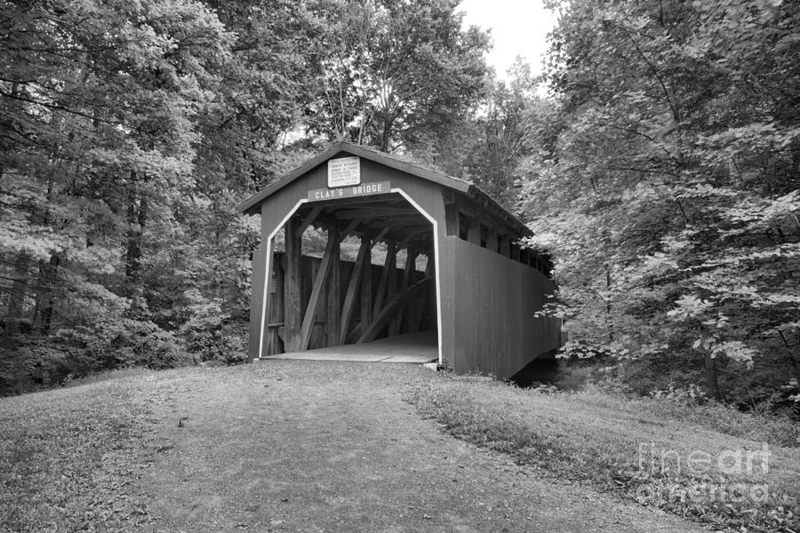 Road To Clays Covered Bridge Black And White Photograph by Adam Jewell