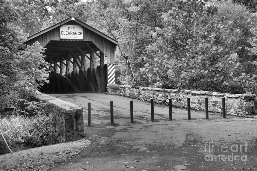 Road To The Academia Covered Bridge Black And White Photograph by Adam Jewell