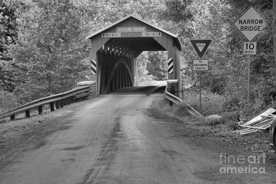 Road To The Bistline Covered Bridge Black And White Photograph by Adam Jewell