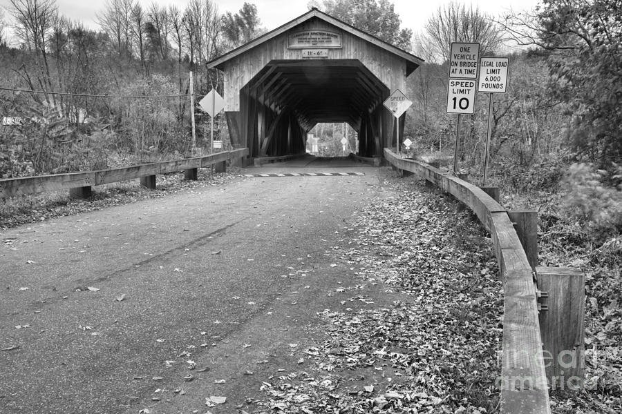 Road To The Cambridge Junction Covered Bridge Black And White Photograph by Adam Jewell