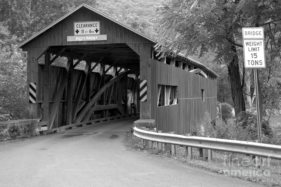 Road To The Rices Covered Bridge Black And White Photograph by Adam Jewell
