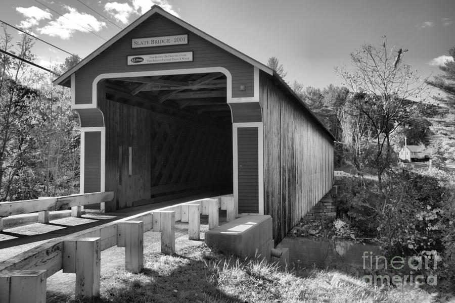 Road To The Slate Covered Bridge Black And White Photograph by Adam Jewell