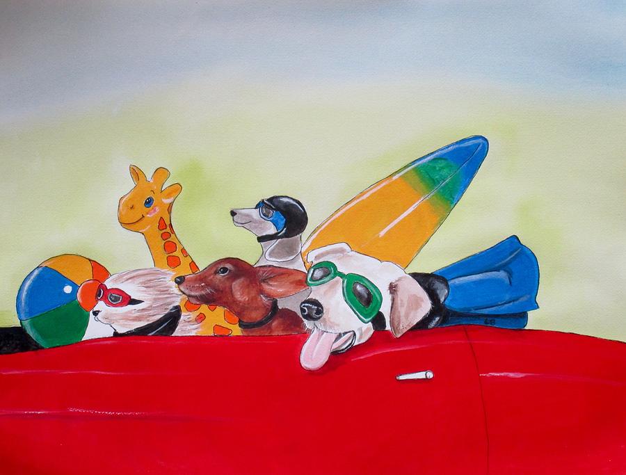 Dog Watercolor Painting - Road Trip 2  by Carol Blackhurst