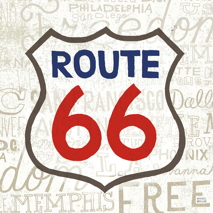 Americana Mixed Media - Road Trip Route 66 Navy Red by Michael Mullan