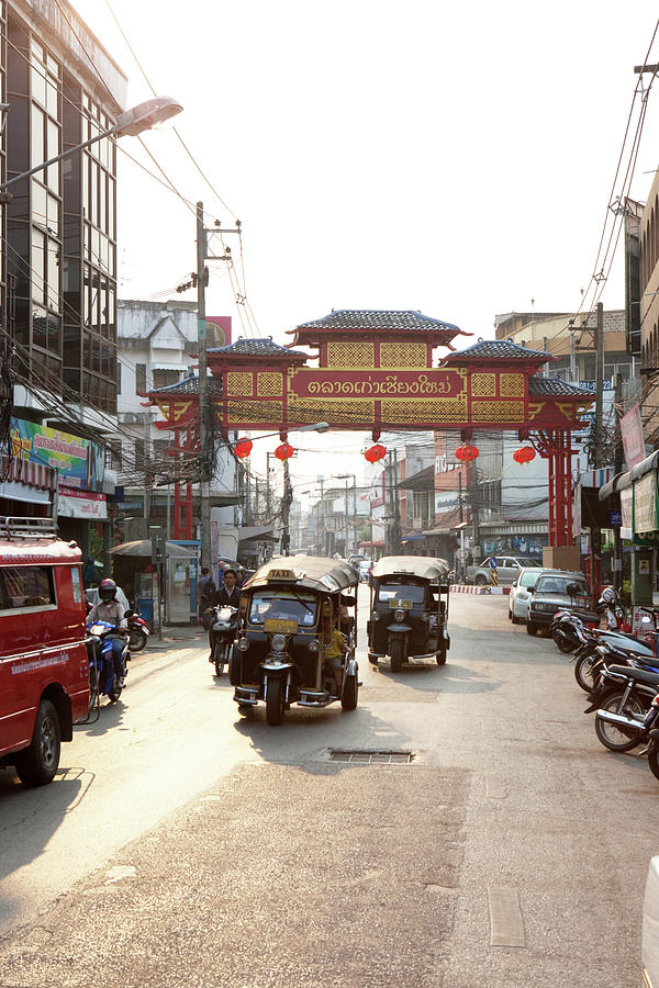 Road With Tuk Tuks To China Town In Chiang Mai, Chiang Mai, Thailand Photograph by Florian Stern
