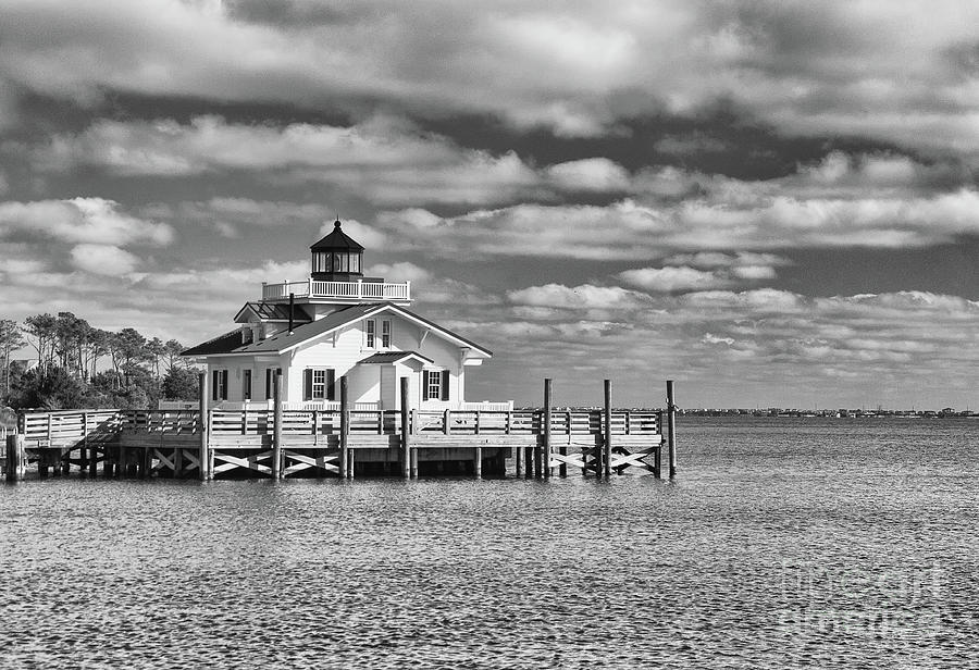 Roanoke Marshes Lighthouse in Black and White Photograph by Michelle Tinger