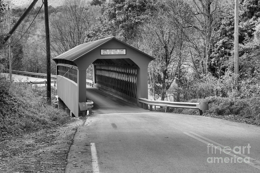 Roaring Branch Brook Covered Bridge Black And White Photograph by Adam Jewell