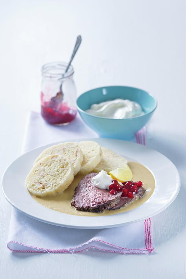 Roast Beef Slices In A Light Sauce With Dumplings Photograph by Alena Hrbkov