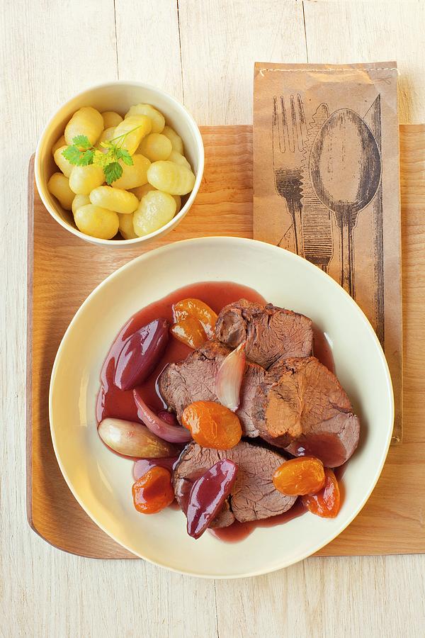Roast Beef With Apricots, Potatoes And Shallots Photograph by Stephanie Gayer