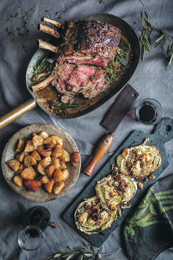 Roast Beef With Fried Potatoes And White Cabbage Steaks Photograph by Great Stock!