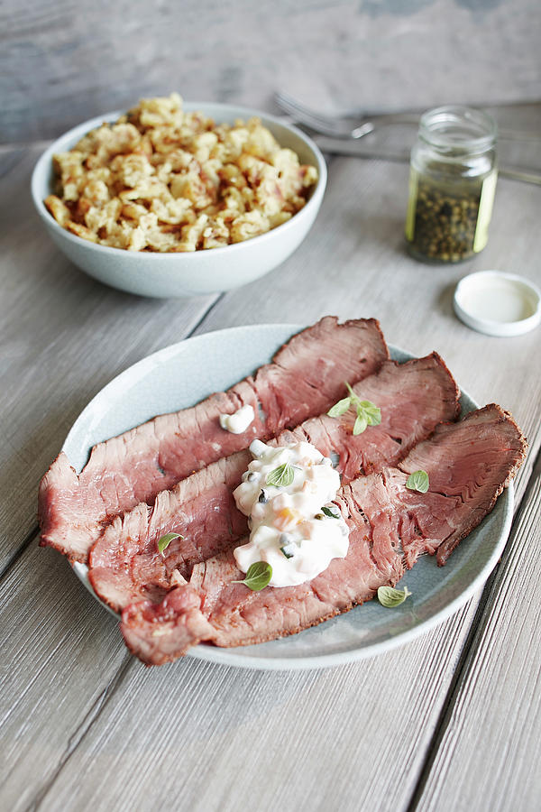 Roast Beef With Remoulade And Mashed Potatoes Photograph by Rafael Pranschke