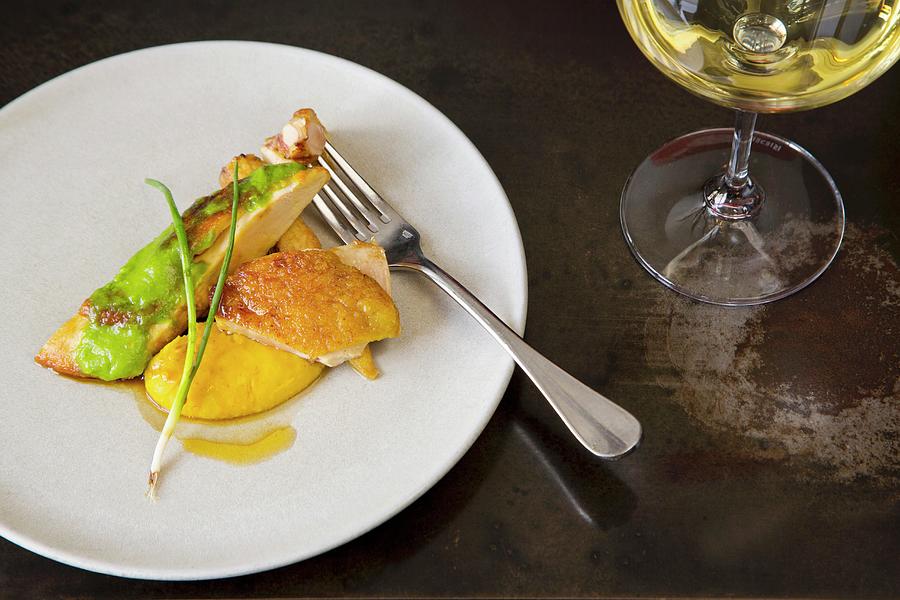 Roast Chicken Breast With Polenta, Baby Corn And Miso From The cutler & Co, Restaurant, Melbourne, Australia Photograph by Jalag / Monica Gumm
