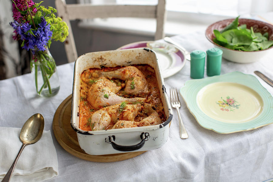 Roast Chicken With Chickpeas And Paprika Photograph by Lara Jane Thorpe