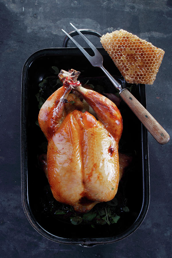 Roast Chicken With Honey In A Black Dish Photograph by Wawrzyniak.asia