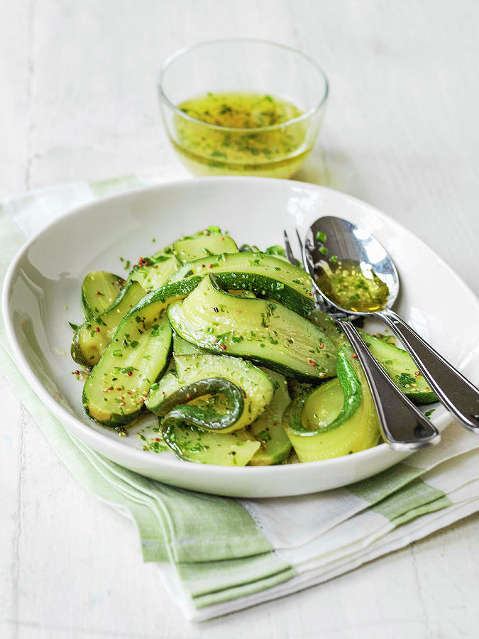 Roast Courgettes With Olive Oil Herb And Whole Grain Mustard Dressing Photograph by Michael Paul