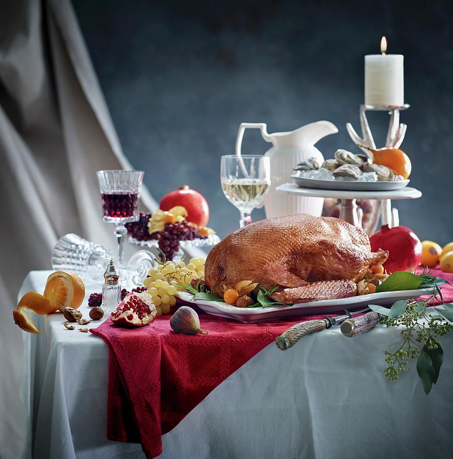 Roast Goose On A Christmas Table Photograph by Clinton Hussey