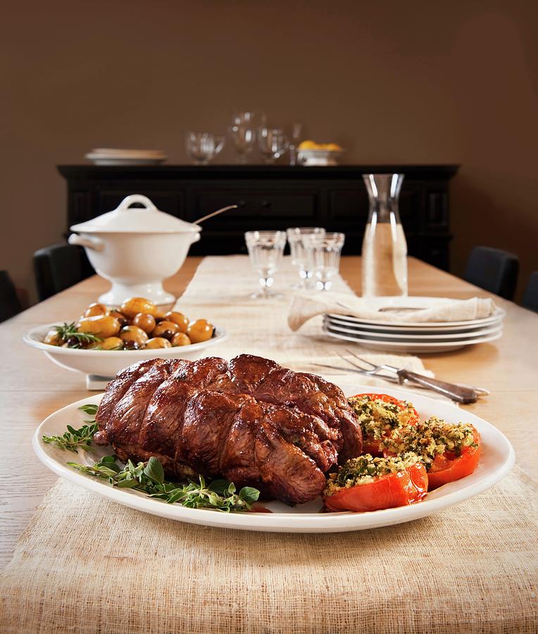 Roast Lamb With Side Dishes Photograph by Jim Scherer - Fine Art America