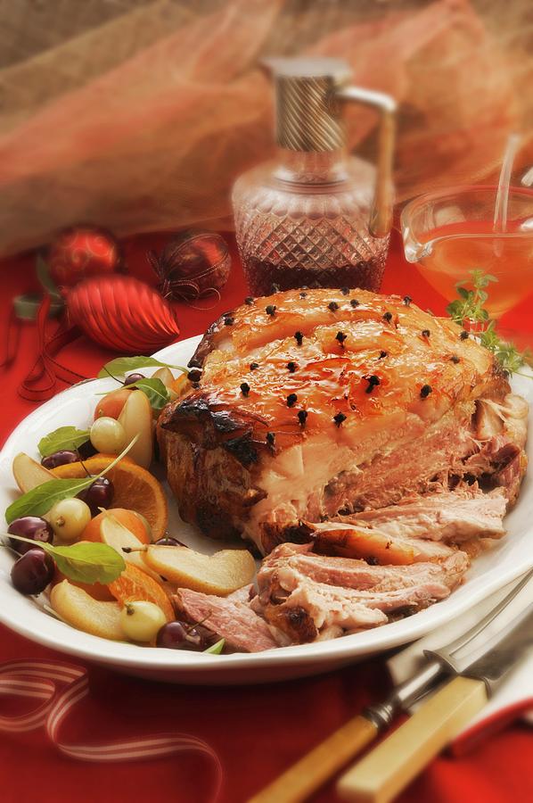 Roast Pork With Mustard Fruits For Christmas Photograph by John Hay
