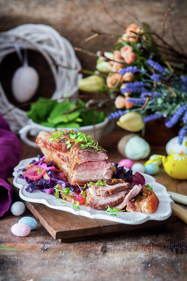 Roast Pork With Red Cabbage For Easter Photograph by Irina Meliukh