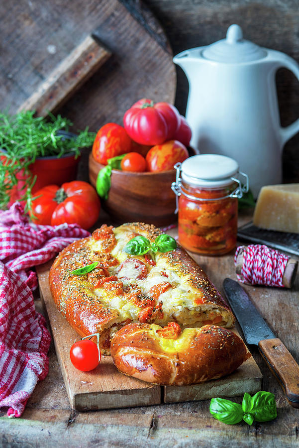 Roast Tomatoes And Cheese Bread Photograph by Irina Meliukh