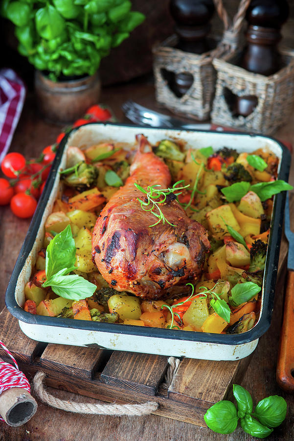 Roast Turkey Leg With Vegetables Photograph by Irina Meliukh
