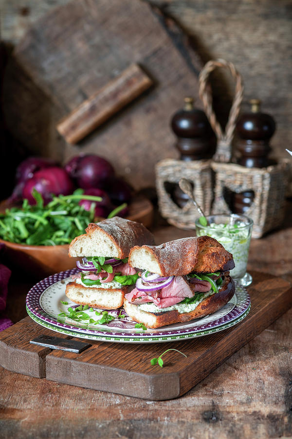 Roastbeef Sandwich With Red Onion Photograph by Irina Meliukh