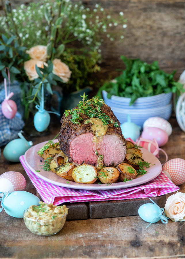 Roasted Beef With Potatoes For Easter Photograph by Irina Meliukh
