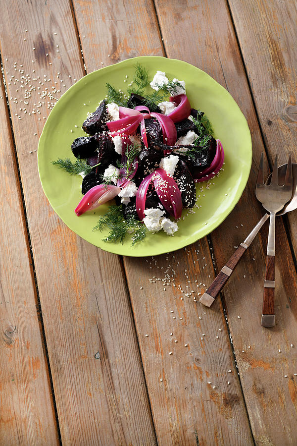 Roasted Beetroot, Pickled Red Onion And Goats Cheese Salad Photograph by Great Stock!
