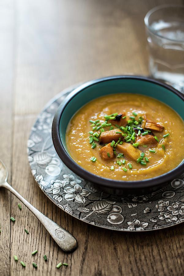 Roasted Buternut Squash Soup With Chives Photograph by Magdalena Hendey