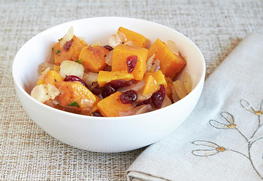 Roasted Butternut Squash With Dried Cranberries And Sweet Onions Photograph by Allison Dinner