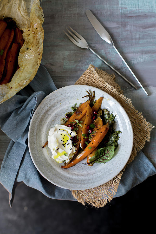 Roasted Carrots With Labneh Photograph by Lilia Jankowska