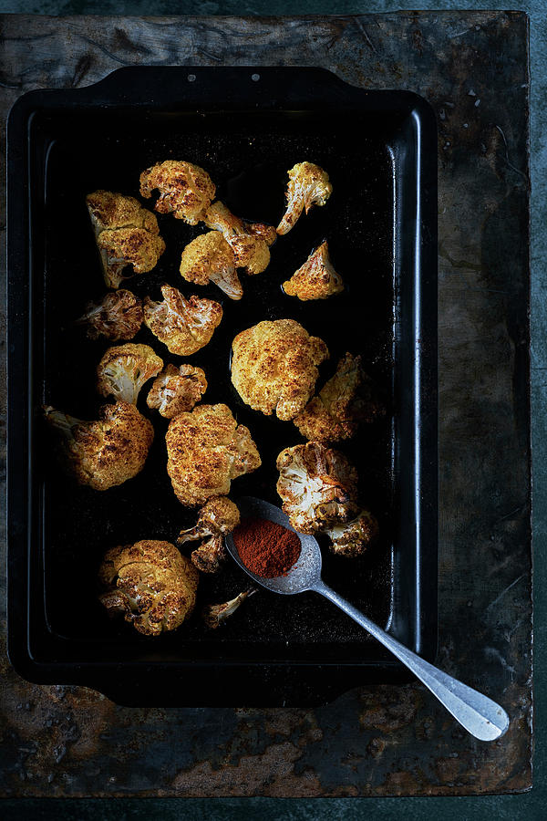 Roasted Cauliflower With Paprika In Bakingtray Photograph by Arjan Smalen Photography