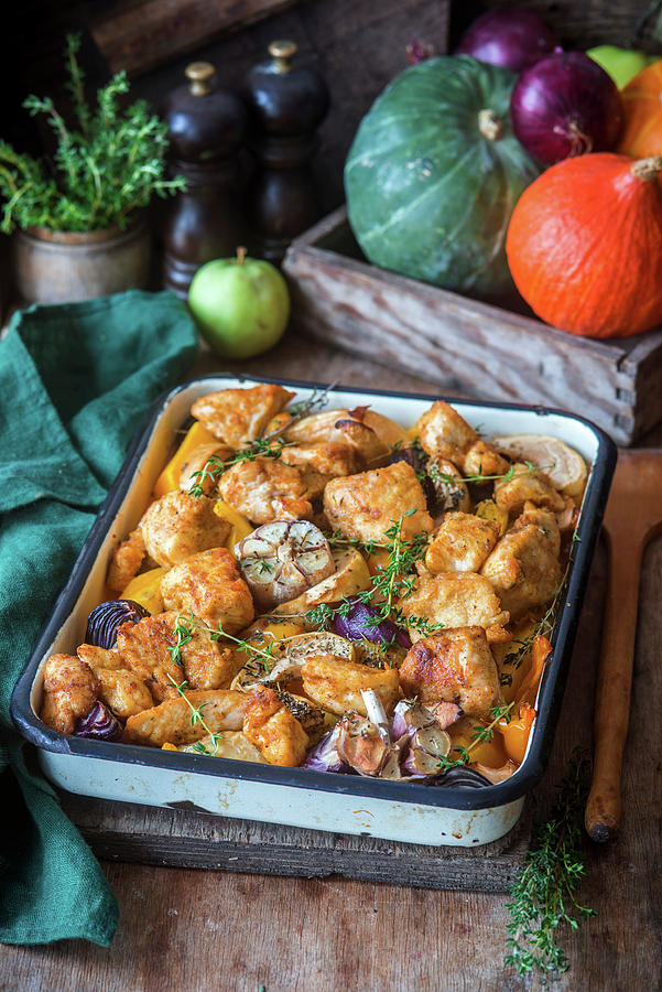Roasted Chicken Breast With Pumpkin, Apple And Onion Photograph by Irina Meliukh