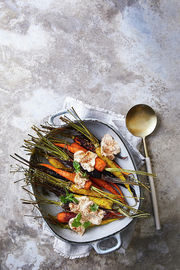 Roasted Colourful Carrots With Cumin Yoghurt Sauce Photograph by Great Stock!