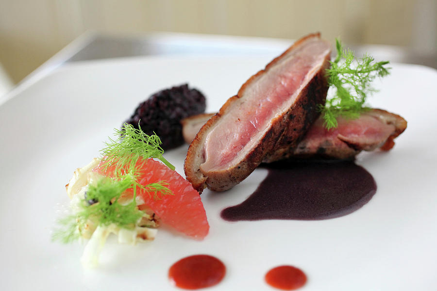 Roasted Duck Breast With Black Rice, Grapefruit And Fennel Photograph by Doug Schneider Photography