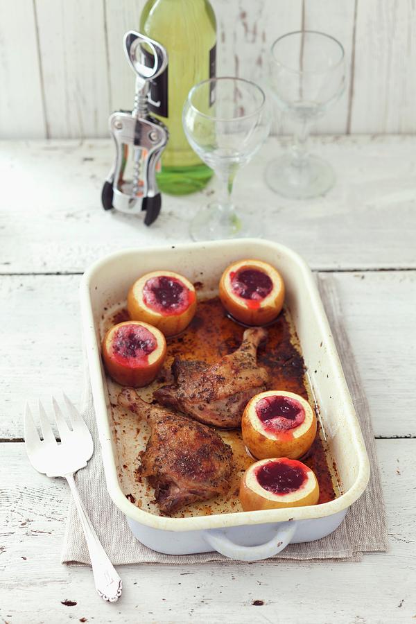 Roasted Duck Legs With Apples Filled With Cranberries Photograph by Rua Castilho