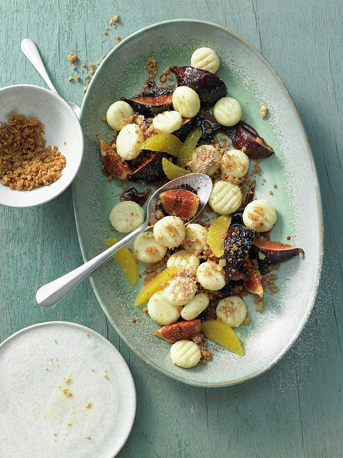 Roasted Fig Salad With Candied Ginger And Oranges With Sweet Quark Gnocchi Photograph by Jan-peter Westermann