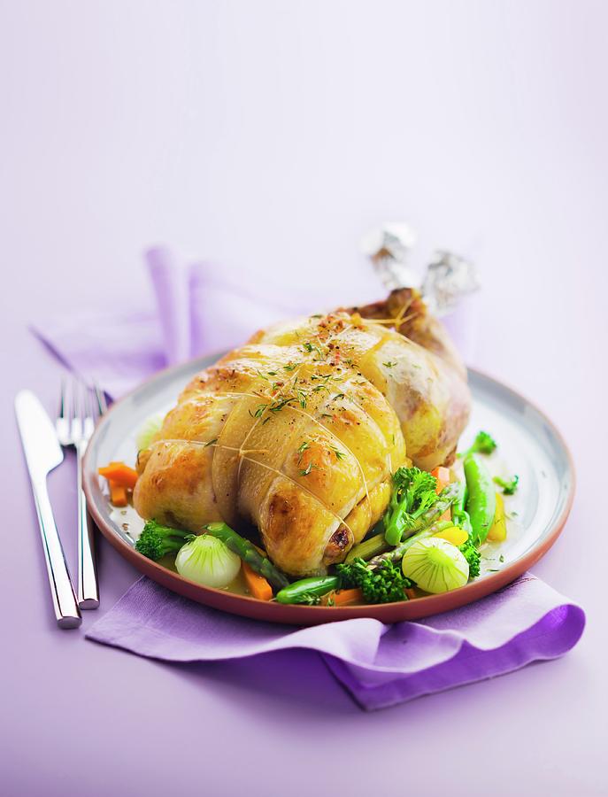 Cabbage Photograph - Roasted Guinea-fowl With Pan-fried Vegetables by Roulier-turiot