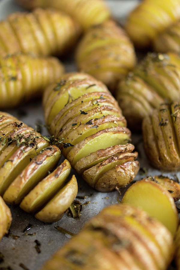 Roasted Hasselback Potatoes  A Simple Barbecue Side Dish Photograph by Lieberbacken