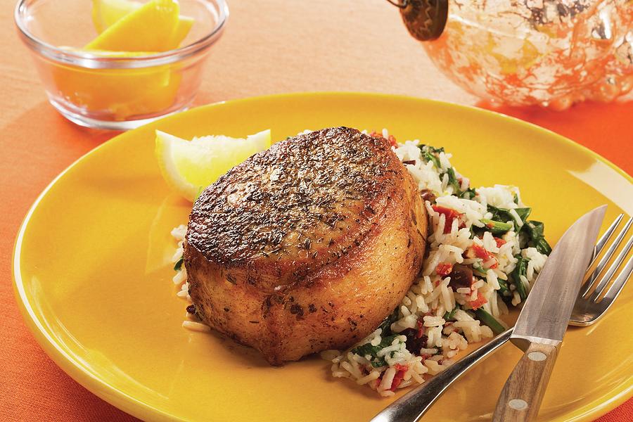 Roasted Pork Medallion With Tomato And Spinach Rice Photograph by Colin