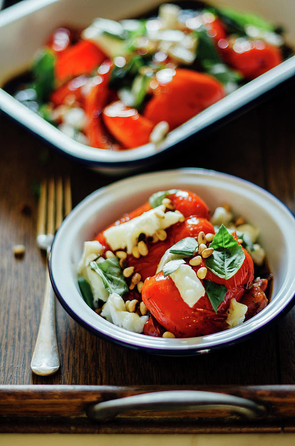 Roasted Red Peppers Basil Pine Nuts Feta Cheese Balsamic Vinigar Photograph by Nick Sida