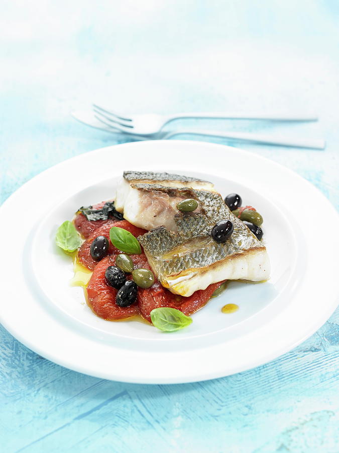 Roasted Sea Bream With Tomatoes And Olives Photograph by Lawton
