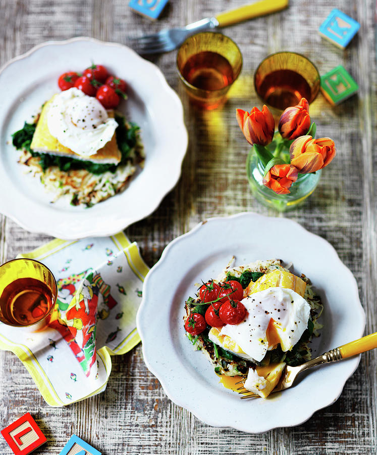 Roasted Smoked Fish With Poached Eggs And Tomatoes Photograph by Karen Thomas