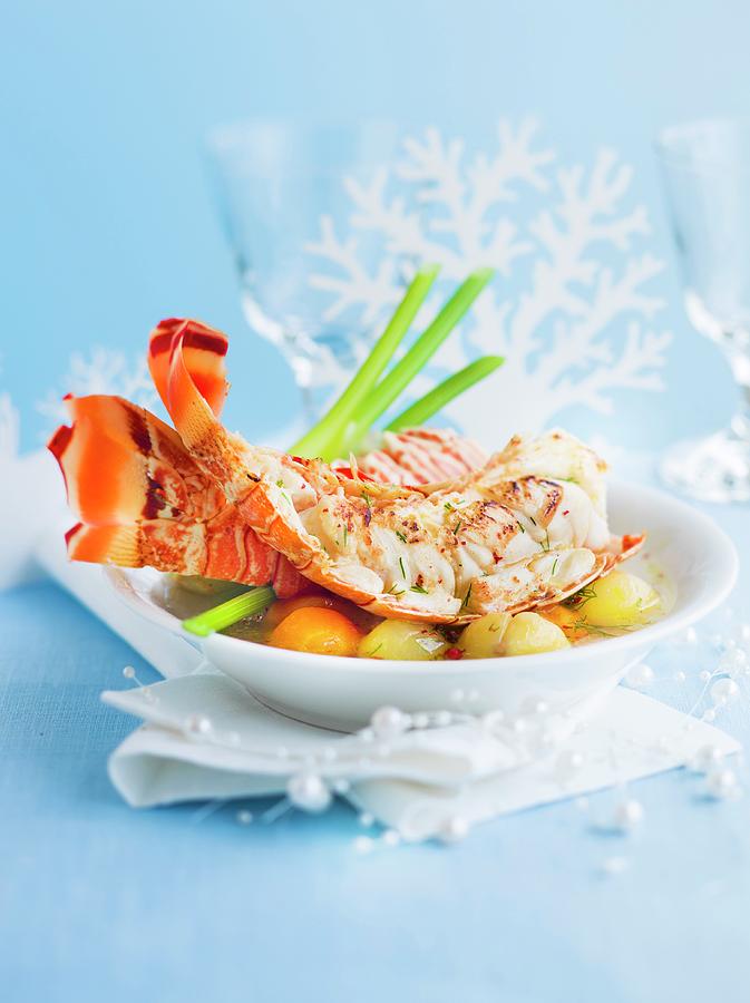 Roasted Spiny Lobster, Turnip And Carrot Ball Nage Photograph by Roulier-turiot