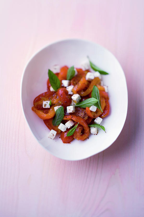Roasted Tomato And Pepper Salad With Feta And Grains Of Paradise Photograph by Michael Wissing