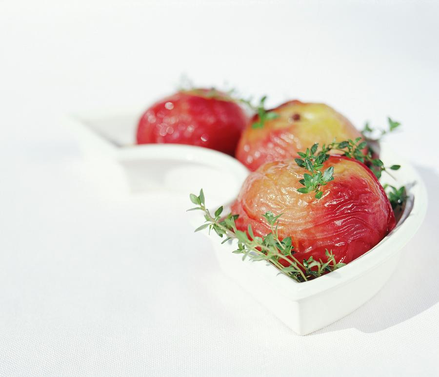 Roasted White Peaches With Lemon Thyme Photograph by Langot