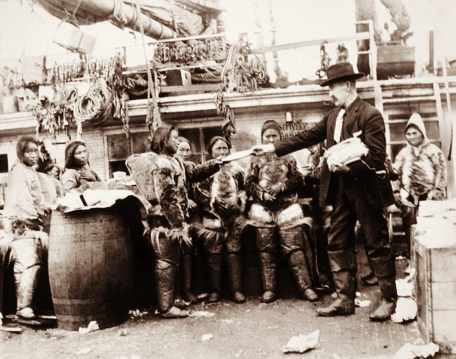 Robert Peary Handing Gifts To Eskimos Photograph by War Is Hell Store